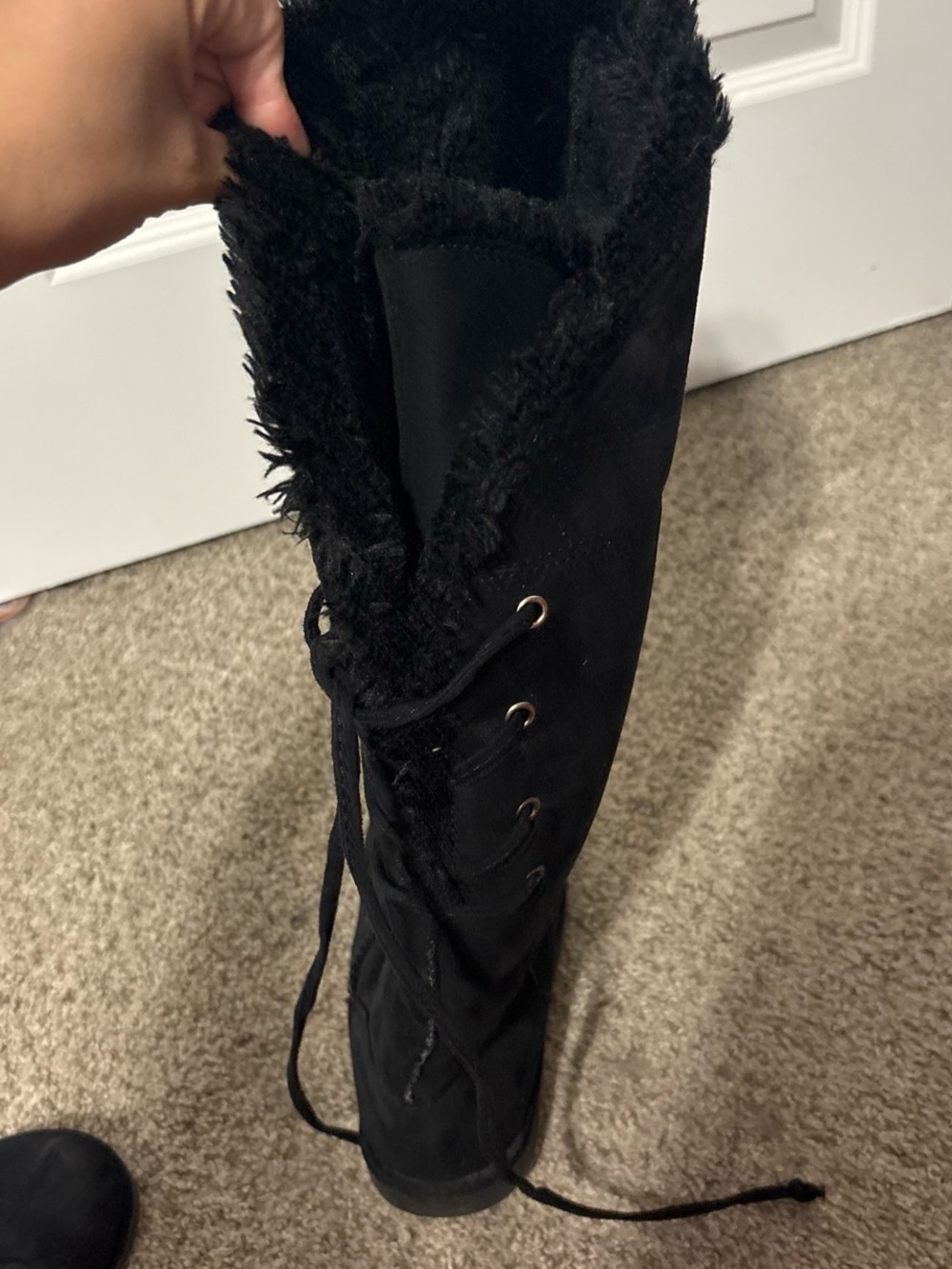 Black Tall Women's Winter Boots - Faux Fur Lined - Picture 3 of 3